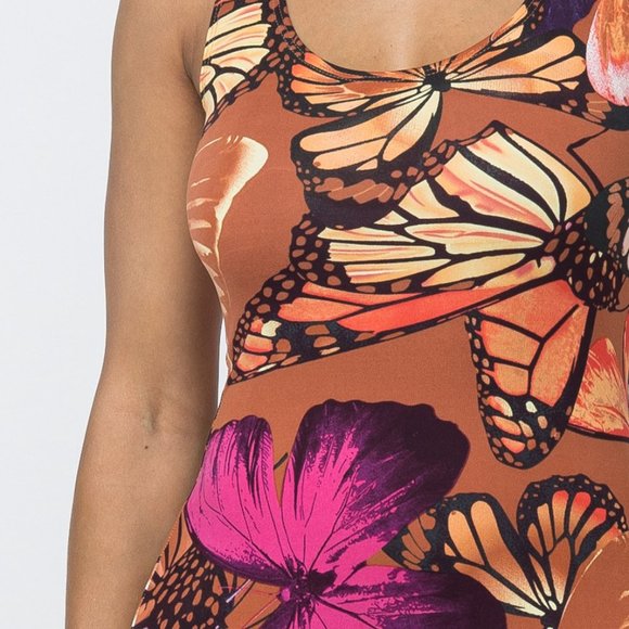 JULIA Love Dress New 1X Plus Rust Butterfly Print Scuba Fit Midi - Picture 2 of 8